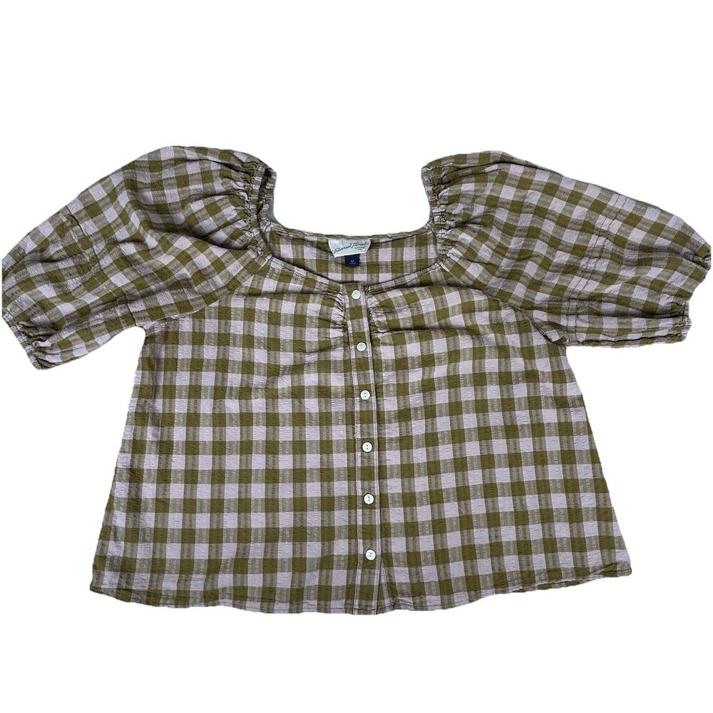 Universal Thread Gingham Puff Sleeve Blouse M Green Pink – Prairie Cottagecore